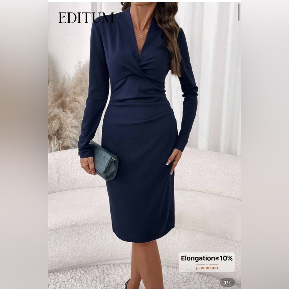 Elegant Navy Blue Long Sleeve Dress